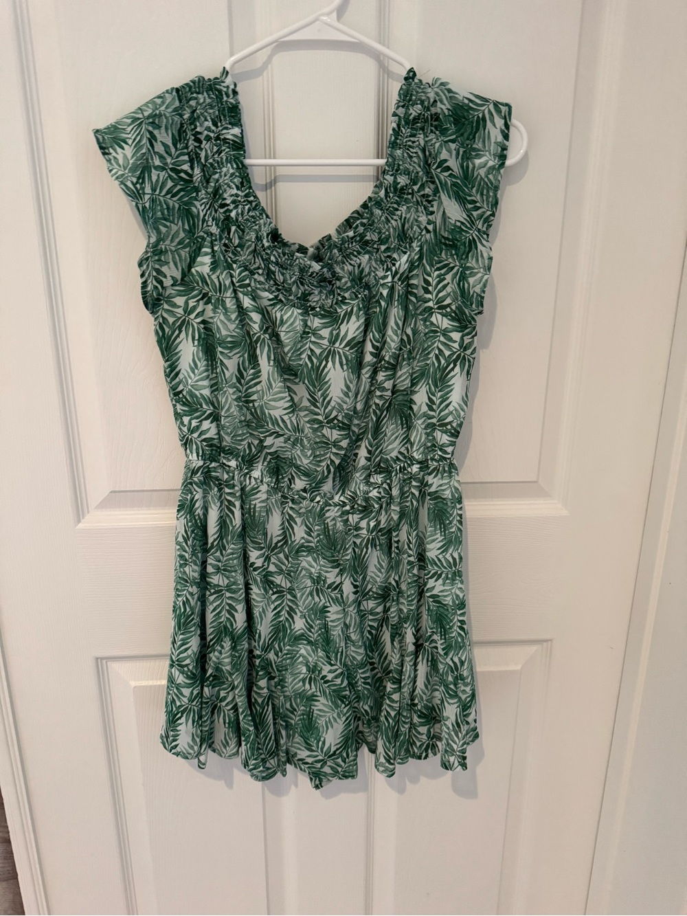 Green Leaf-Print One-Piece Romper